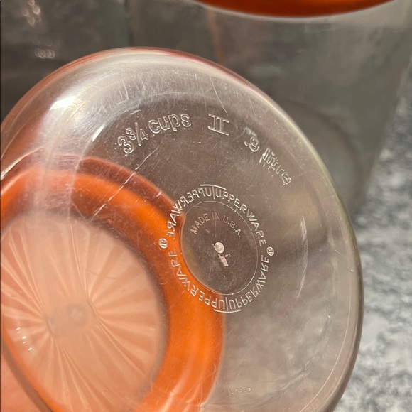 Vintage Servalier Set of Clear Canisters with Orange Lids. Tupperware great cond - Picture 5 of 5